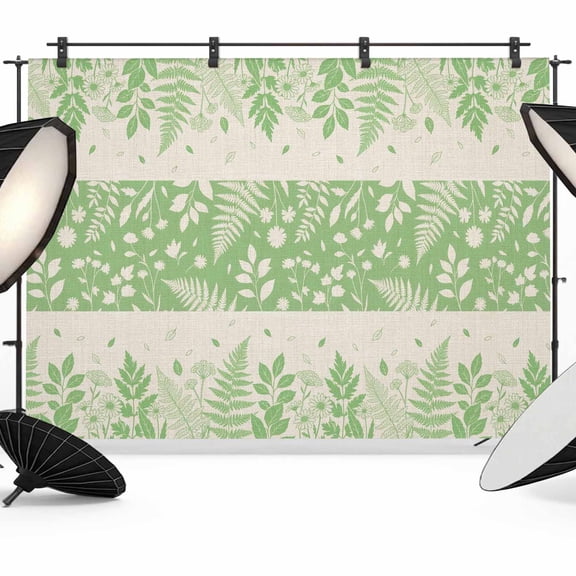 Spring Ferns Photography Backdrop 7x5FT, Country Green Floral Leaf Fern Linen Texture Photo Backdrops, Background for Photography Studio Photo Studio Background, Back Drop for Photoshoot