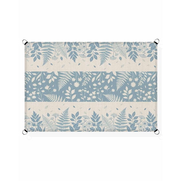 Spring Ferns Sun Shade Sail 12'X16' Country Blue Floral Leaf Linen Texture UV Block Outdoor Sail Shades Breathable Waterproof Rectangular Sunshade for Patio Garden Pool Pergola Porch