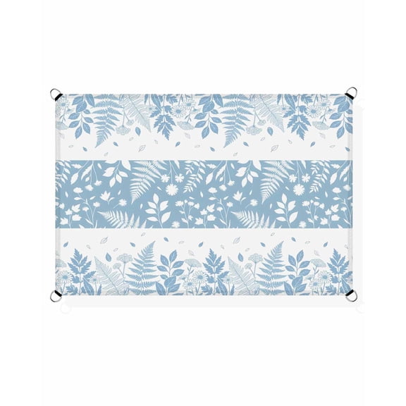 Spring Ferns Sun Shade Sail 6.5'X10' Country Blue Floral Leaf Fern UV Block Outdoor Sail Shades Breathable Waterproof Rectangular Sunshade for Patio Garden Pool Pergola Porch