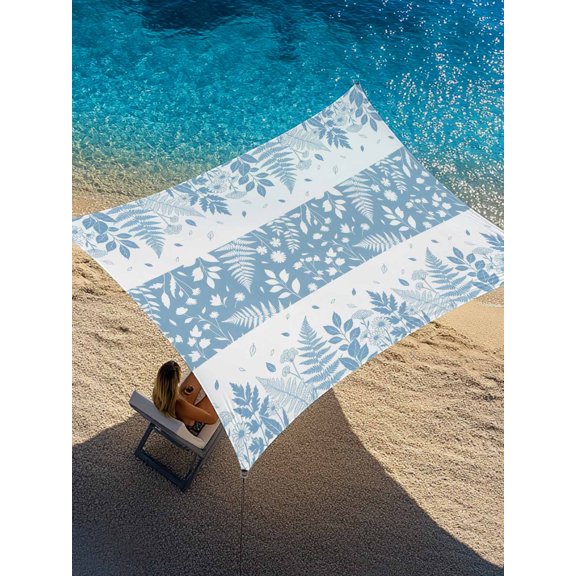 Spring Ferns Sun Shade Sail 6.5' x 10', Country Blue Floral Leaf Fern Rectangle Outdoor Sunshade Canopy, Waterproof UV Block Patio Covers for Garden Yard Beach