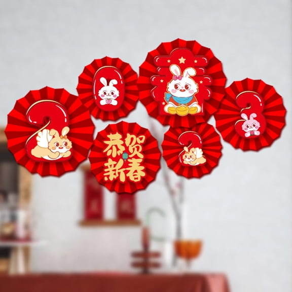 Spring Festival Chinese Decoration Good Wishes Wall Sticker Decals Crafts Creative Red Paper Flowers Fan for Bridal Room Living