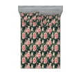 thumbnail image 1 of Spring Fitted Sheet & Pillow Sham Set, Roses of Garden Blurred Backdrop Close Up Blossoming Romantic Artwork, Decorative Printed 3 Piece Bedding Decor, Calking, Hunter Green Pale Pink, by Ambesonne, 1 of 2