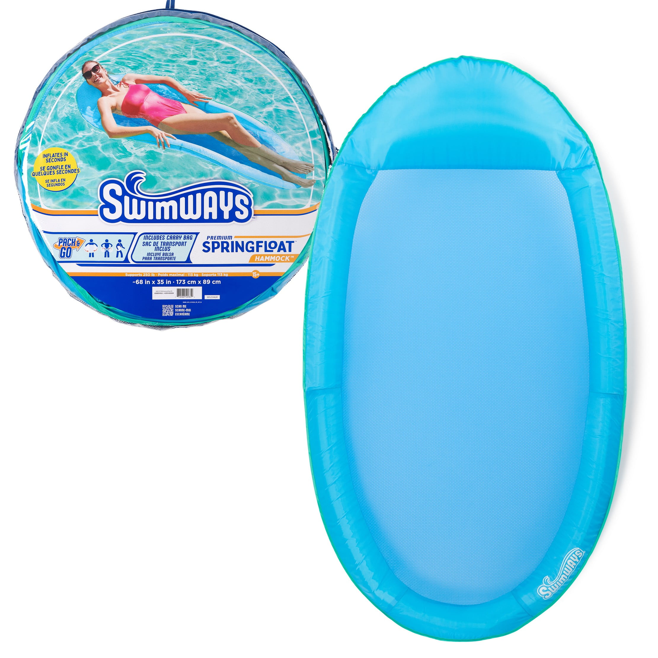 Spring Float Inflatable Pool Lounger with Hyper-Flate Valve Blue