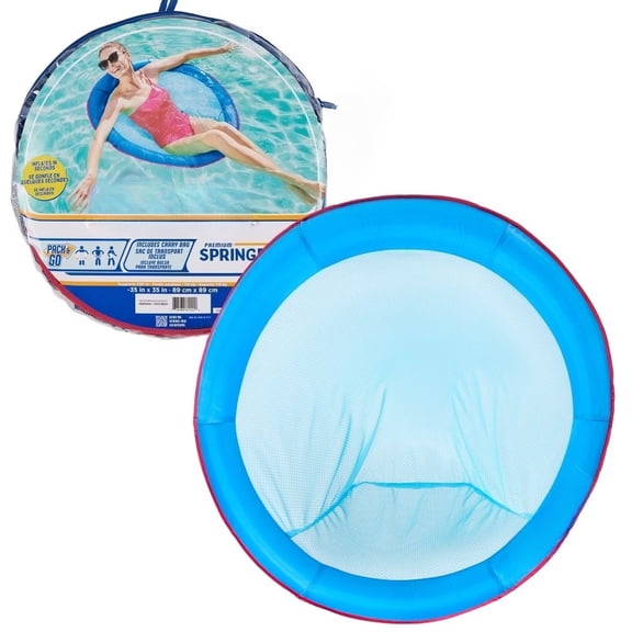 Spring Float Papasan Inflatable Pool Lounger with Hyper-Flate Valve - 1 Person Capacity, Aqua