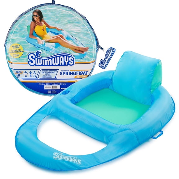 Spring Float Recliner Swim Lounger for Pool or Lake with Hyper-Flate Valve - Blue: PVC & Polyester, 1 Person
