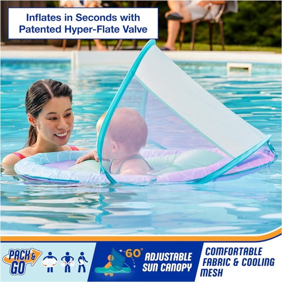 Spring Float with Adjustable Canopy and UPF , Blue Lobster