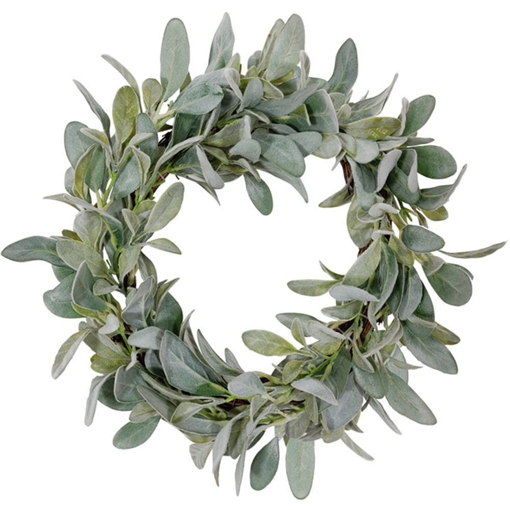 Spring Flocked Lambs Ear Wreath Year Round Everyday Foliage Wreath on Grapevine Base with