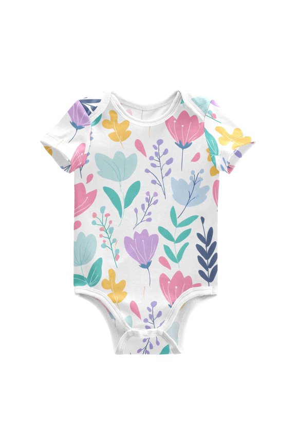 Spring Flora Design Baby Bodysuits 100% Cotton Short Sleeve for 0-24 Months Baby Golf Outfit 3Months