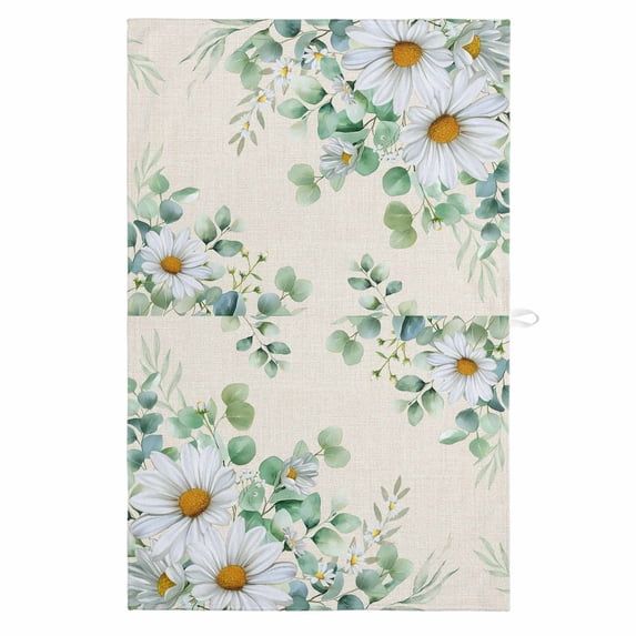 Spring Floral 1 Pack Kitchen Towel, Water Absorbent Dish Towel, Daisy Eucalyptus Leaves Watercolor Rustic Decorative Hand Towels - Quick Drying Cloth for Cooking Baking, 18x28 Inch
