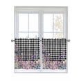 thumbnail image 1 of Spring Floral 2 Panel Kitchen Curtains for Small Windows, Black White Checkered Farmhouse Butterfly Bathroom Tier Curtain, Short Window Treatment for Bedroom/Living Room 55"x24", 1 of 6