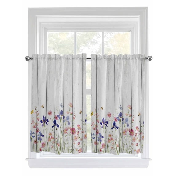 Spring Floral 2 Panel Kitchen Curtains for Windows, Summer Botanical Flowers Vintage Bathroom Privacy Curtain, Home Décor Window Treatment for Bedroom/Living Room 55"x45"