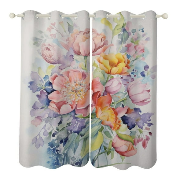 Spring Floral 2 Panels 3D Printing Pattern Curtain for Bedroom Living Room Kitchen Window Decoration Home