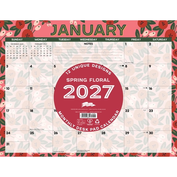 Spring Floral 2027 22 X 17 Large Monthly Deskpad, (Paperback)