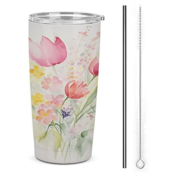 Spring Floral 20oz Tumblers with Lid Gift for Boys Girl Sister Lovers Christmas Birthday Stainless Steel Vacuum Insulated Double Wall Travel Cup with Lid