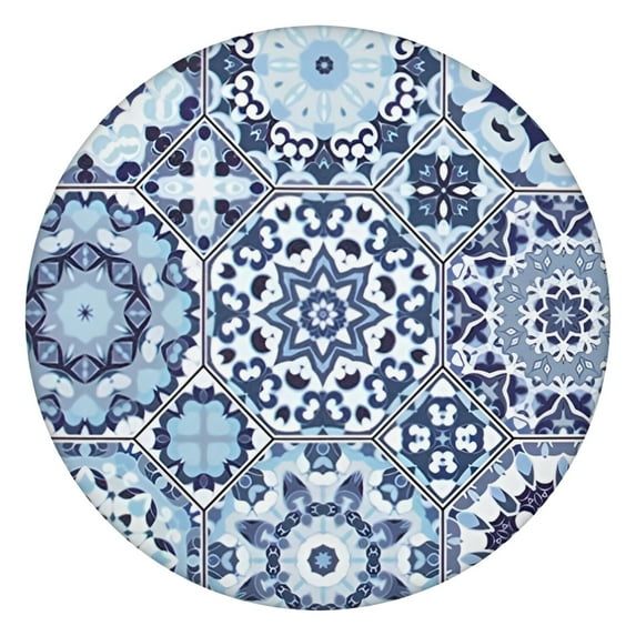 Spring Floral 44Inch Bohemian Round Tablecloth, Elastic Fitted Table Cover for 38 to 42 Inch Tables, Spill Resistant Easy Care