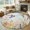 thumbnail image 1 of Spring Floral 5ft Round Rug, Pastoral Rustic Hummingbird Botanical Non-Skid Rubber Backing Large Area Rugs - Living Room Bedroom Home Office, Indoor Floor Mat Carpets Washable Rug, 1 of 9