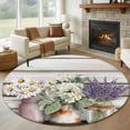 thumbnail image 1 of Spring Floral 6ft Round Rugs, Pastoral Bottle Daisy Lavender Gray Wooden Washable Non-Slip Area Rugs for Living Room Bedroom Kitchen, Soft Low Pile Dining Room Kicthen Circle Carpet, Indoor Floor Rug, 1 of 9