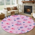 thumbnail image 1 of Spring Floral 6ft Round Rugs, Summer Botanical Purple Pink Flower Washable Non-Slip Area Rugs for Living Room Bedroom Kitchen, Soft Low Pile Dining Room Kicthen Circle Carpet, Indoor Floor Rug, 1 of 9