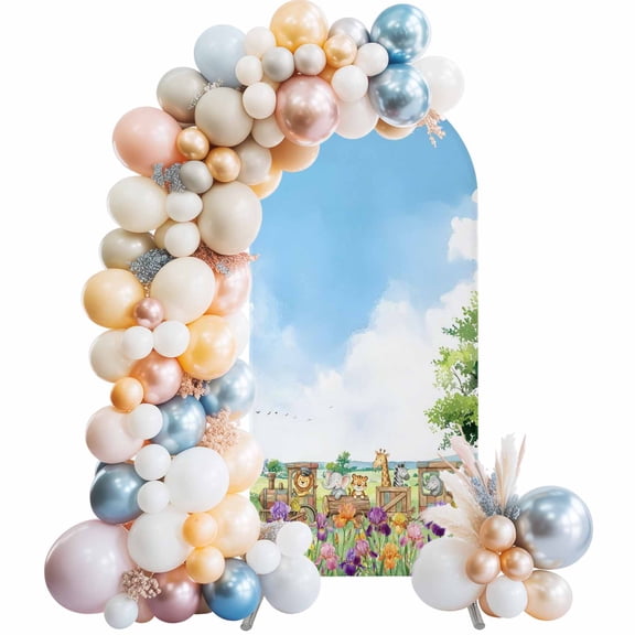 Spring Floral Arch Backdrop Cover 4 FT Toy Wooden Train Cute Zebra Lion Bear Cartoon Elephant Stretchy Elastic Arch Stand Covers Spandex Arched Background Birthday Wedding Party Decoration (No Stand)