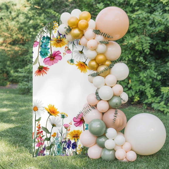 Spring Floral Arch Backdrop Cover 4 FT, Watercolor Pink Yellow Pink Flower Daisy Plant Wedding Arch Cover Stretchy Backdrop Stands Covers for Birthday Party Ceremony Banquet Decor