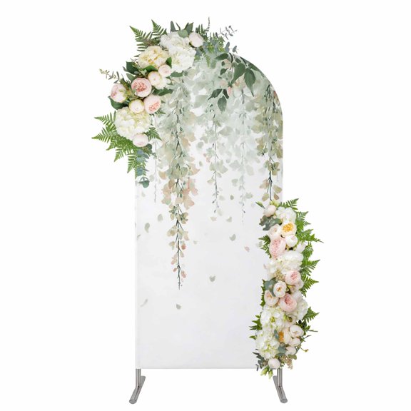 Spring Floral Arch Backdrop Cover 4FT, Summer Wisteria Flowers Leaves Plants Green Spandex Fitted Stretchy Arch Stand Covers, Round Top Chiara Backdrop Cover for Wedding Party Birthday Baby Shower