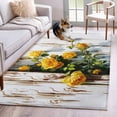 thumbnail image 1 of Spring Floral Area Rugs 4'x6', Washable Small Throw Rugs for Office Bathroom, Yellow Roses Flowers Leaves Farmhouse Wooden Indoor Outdoor Rug Non-Slip Low Pile Carpet Runner Reversible Floor Mats, 1 of 8
