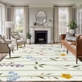 thumbnail image 1 of Spring Floral Area Rugs 8'x10', Washable Small Throw Rugs for Living Room Patio, Summer Botanical Sage Green Striped Indoor Outdoor Rug Non-Slip Low Pile Carpet Runner Reversible Floor Mats, 1 of 8
