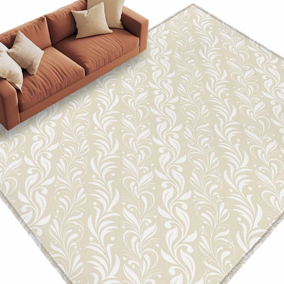 Spring Floral Area Rugs Collection 5'x7', Vintage Simple Flowers Pattern Beige Non Slip Indoor Rectangle Throw Runner Rug Floor Mat Carpet for Living Room Dining Table Bedroom Nursery
