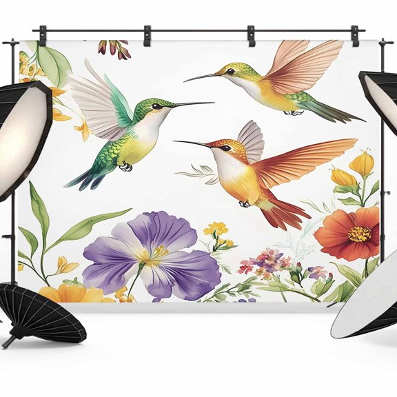Spring Floral Backdrop for Photography,Fabric Photo Background Backdrop,Birds Summer Botanical Flowers Pastoral Photo Booth Background for Portrait Photoshoot Video Wedding Decoration Banner 7x5ft