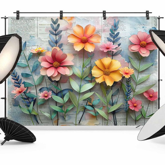 Spring Floral Backdrop for Photography,Fabric Photo Background Backdrop,Farmhouse Flowers Summer Botanical Photo Booth Background for Portrait Photoshoot Video Wedding Studio Decoration Banner 7x5ft