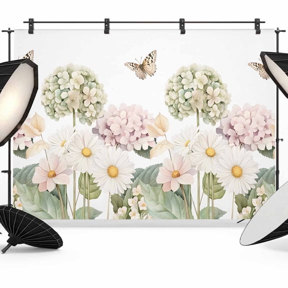 Spring Floral Backdrop for Photoshoot,Photography Photo Studio Background Wall Backdrop,Farmhouse Flower Summer Botanical White Back Drop Banner Panel for Portraits Wedding Party Live Streaming 8x6Ft