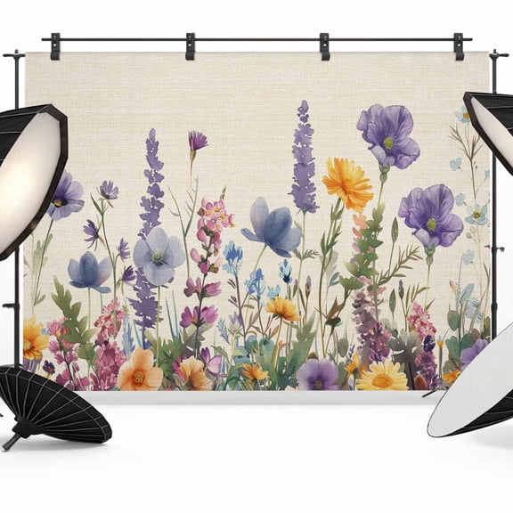 Spring Floral Backdrop for Photoshoot,Photography Photo Studio Background Wall Backdrop,Purple Flowers Summer Botanical Rustic Back Drop Banner Panel for Portraits Wedding Party Live Streaming 8x6Ft