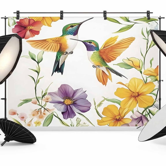 Spring Floral Backdrop for Photoshoot, Photography Photo Studio Background Wall Backdrop, Summer Botanical Birds Colorful Back Drop Banner Panel for Portraits Wedding Party Live Streaming Decor 7x5Ft