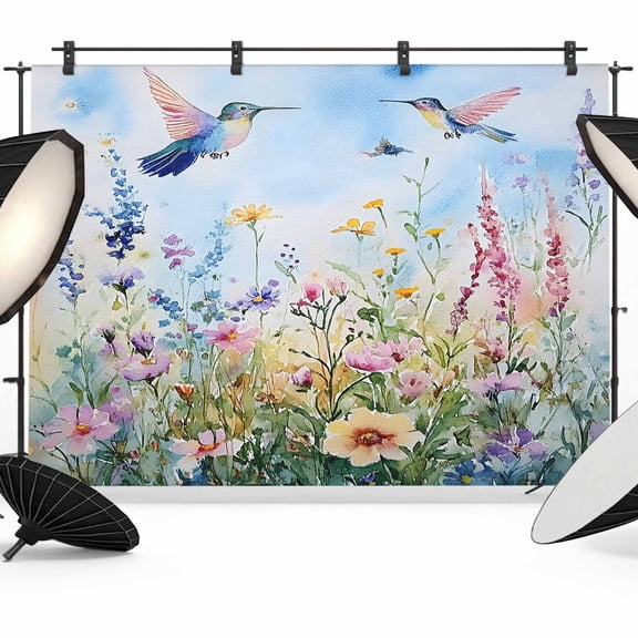Spring Floral Backdrop for Photoshoot, Photography Photo Studio Background Wall Backdrop, Summer Botanical Hummingbird Back Drop Banner Panel for Portraits Wedding Party Live Streaming Decor 7x5Ft