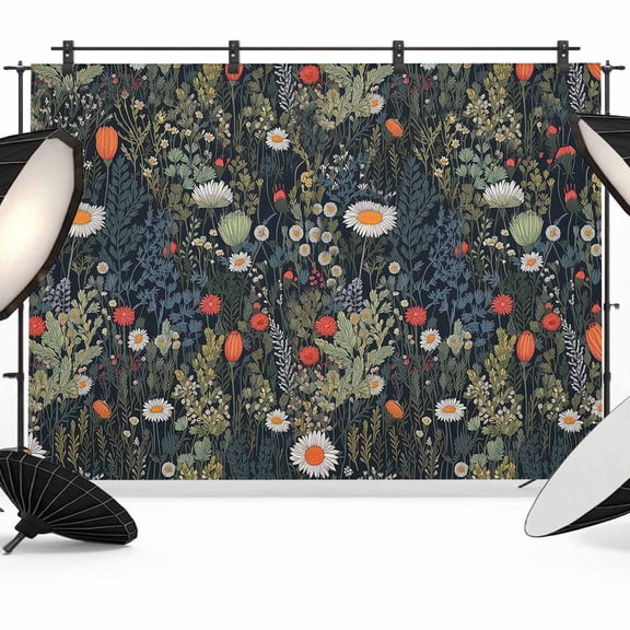 Spring Floral Backdrop for Photoshoot, Photography Photo Studio Background Wall Backdrop, Summer Daisy Botanical Flowers Back Drop Banner Panel for Portraits Wedding Party Live Streaming Decor 7x5Ft