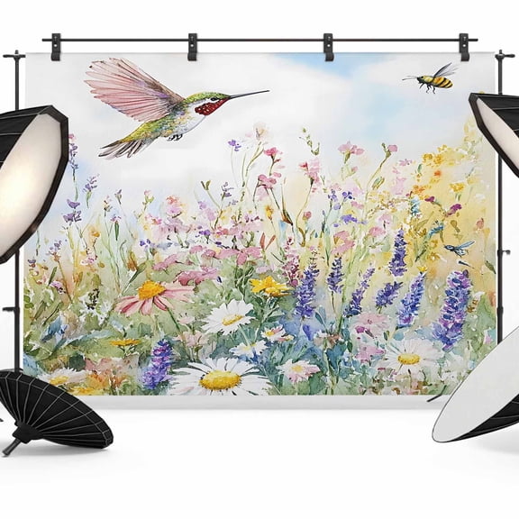 Spring Floral Backdrop for Photoshoot, Photography Photo Studio Background Wall Backdrop, Summer Flowers Bird Watercolor Back Drop Banner Panel for Portraits Wedding Party Live Streaming Decor 7x5Ft