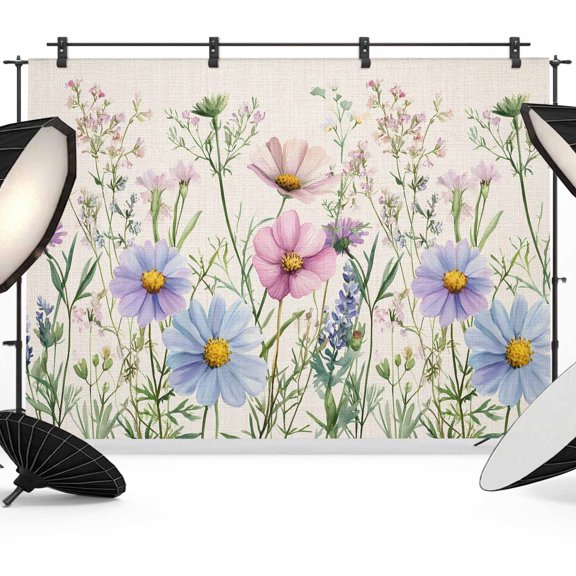 Spring Floral Backdrop for Photoshoot,Photography Photo Studio Background Wall Backdrop,Wildflowers Herbs Summer Botanical Vintage Back Drop Banner Panel for Portraits Wedding Live Streaming 7x5Ft