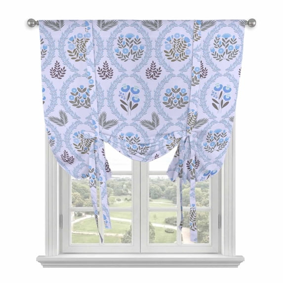 Spring Floral Balloon Curtains 63 Inch Length for Living Room/Bedroom, Retro Flowers Leaves Botanical Light Blue Rod Pocket Privacy Door Curtains Decorative Tie Up Shade for Window 52"x63"