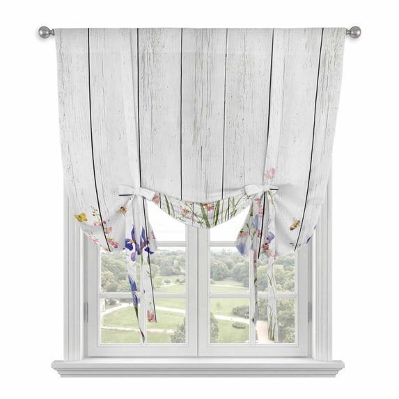 Spring Floral Balloon Curtains 63 Inch Length for Living Room/Bedroom, Summer Botanical Flowers Vintage Rod Pocket Privacy Door Curtains Decorative Tie Up Shade for Window 52"x63"