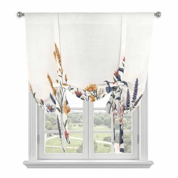 Spring Floral Balloon Curtains for Bedroom/Front Door/Bathroom, Farmhouse Flowers Elegant Pastoral Tie Up Curtains 63 Inch Length Light Filtering Kitchen Curtains Shades for Windows 46"x63"