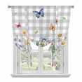 thumbnail image 1 of Spring Floral Balloon Curtains for Bedroom/Front Door/Bathroom, Grey Plaid Pink Blue Flowers Butterfly Tie Up Curtains 63 Inch Length Light Filtering Kitchen Curtains Shades for Windows 46"x63", 1 of 8