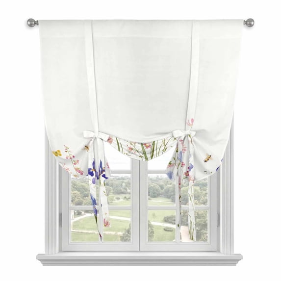 Spring Floral Balloon Curtains for Living Room/French Door, Watercolor Summer Botanical Flowers Tie Up Curtains 63 Inch Length Energy Saving Kitchen Curtains Shades for Windows 42"x63"