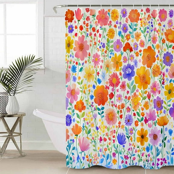 Spring Floral Bathroom Curtain 72 Inch Shower Stall Curtain with Hooks, Watercolor Colorful Botanical Summer Waterproof Polyester Bath Curtain Washable Bathtub Curtain 36''x 72''