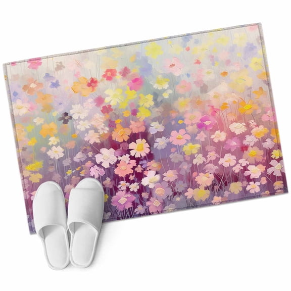 Spring Floral Bathroom Mat 2x3 FT, Non Slip Small Kitchen Mat, Modern Oil Painted Daisy Botanical Elegant Washable Soft Backed Front Door Throw Rug Indoor Outdoor Doormat for Entryway Sink
