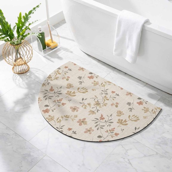 Spring Floral Bathroom Rug Cute Half Circle Bath Mat Non-Slip Washable Semi Circle Bath Rug Absorbent Rustic Blossoms Summer Flowers Floor Mat for Bathroom Kitchen Bedroom Shower Room Decor 16"x24"