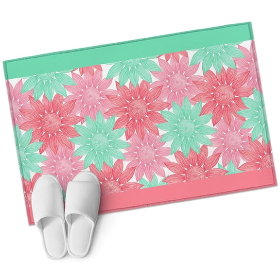 Spring Floral Bathroom Rug Washable 2x3 Entryway Rug Non Slip Rose Pink Mint Green Flowers Cartoon Front Door Mat Low Pile Indoor Doormat Throw Floor Carpet for Kitchen Bedroom Entrance