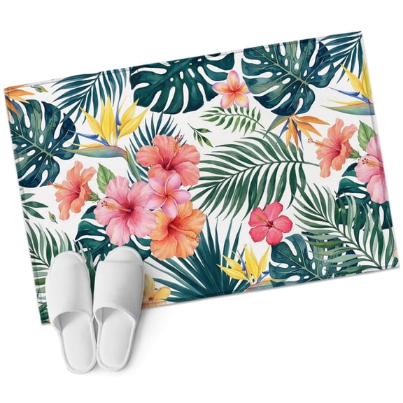 Spring Floral Bathroom Rug Washable 2x3 Entryway Rug Non Slip Summer Tropical Botanical Palm Leaves Green Front Door Mat Low Pile Indoor Doormat Throw Floor Carpet for Kitchen Bedroom Entrance