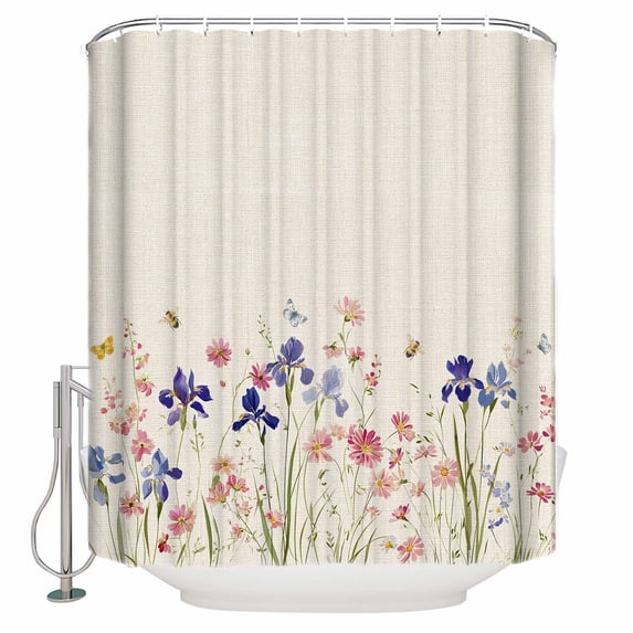 Spring Floral Bathroom Shower Curtains with 12 Hooks Polyester Waterproof Shower Curtain for Stalls and Bathtubs Farmhouse Summer Botanical Flowers Decorative Bathroom Privacy Curtain 72x78 Inches