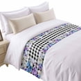 thumbnail image 1 of Spring Floral Bed Runner for Cal King Size Bed, Watercolors Purple Blue Iris Flowers Black Plaid Soft Bedding Scarf Bedding Protector Slipcover Sofa Throw for Bedroom Hotel Guesthouse, 1 of 8