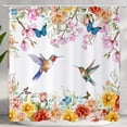 thumbnail image 1 of Spring Floral Bird Shower Curtain, Colorful Watercolor Blossom Flowers Hummingbird Butterflies Bathroom Curtain Waterproof Fabric Machine Washable with Hooks, 72" Wx84 L, 1 of 6